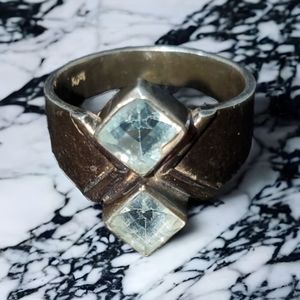 Blue Topaz Vintage Thick Band Ring Size 7
